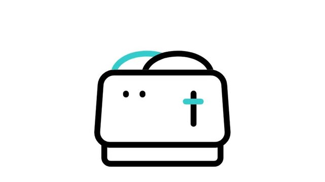 Animated kitchen bread toaster icon loop motion graphic, breakfast preparation and home appliance symbol, isolated on white background