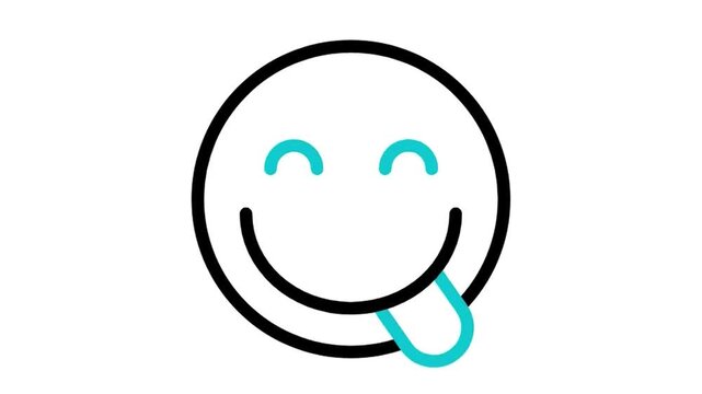 Animated delicious face savoring food emoji icon loop motion graphic, yummy taste and craving mood symbol, isolated on white background