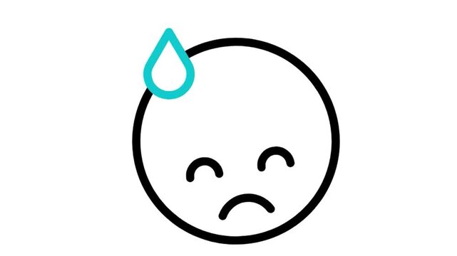 Animated sad crying face emoji icon loop motion graphic, sorrow tear drop and disappointed feeling symbol, isolated on white background