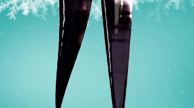 On start, two glossy tapered shapes moving down and rotating, tips converging to meet center