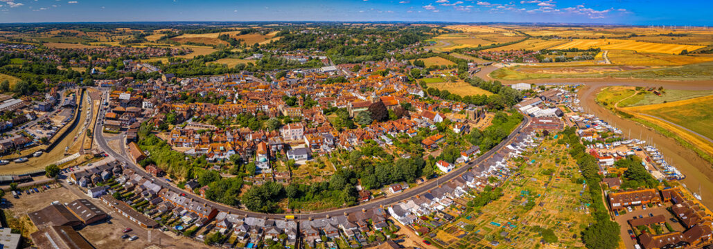 Rye Town Aerial Panorama Across Historic East Sussex Countryside England
