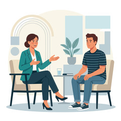 Fototapeta premium Psychologist Talking to Patient in Modern Office - Mental Health Support Session