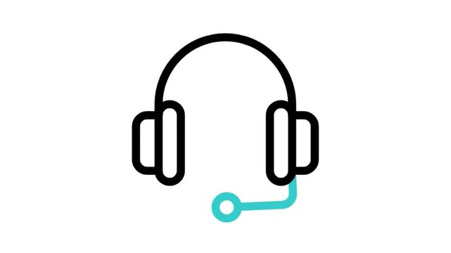 Animated customer service headset with speech bubble icon loop motion graphic, call center helpline and technical support symbol, isolated on white background
