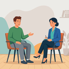 Obraz premium Therapy session with a psychologist and patient discussing problems in a calm office setting.