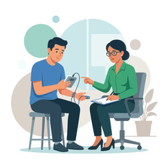 Obraz premium Therapist monitors patient's vital signs with device during session, vector illustration