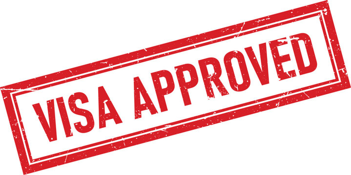 Red rectangular rubber stamp mark with the text VISA APPROVED in a bold distressed font style
