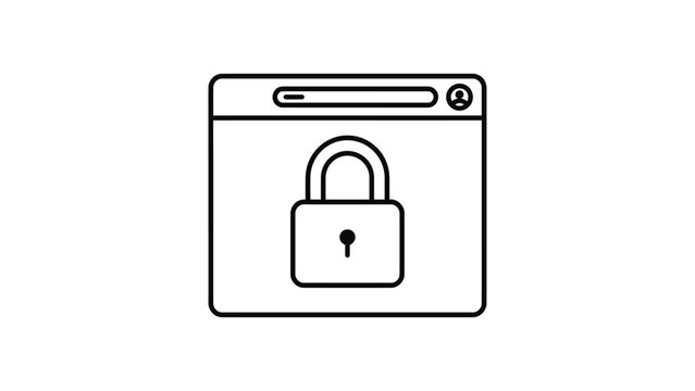 Minimalist line icon of a secure web browser window with a padlock symbol.
