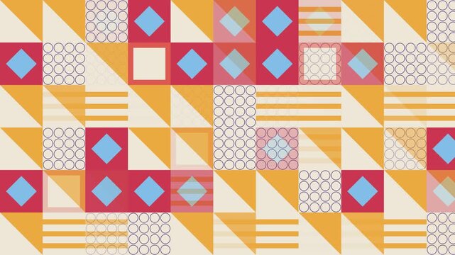 Seamless mirror pattern loop in cream, yellow, sky blue - modern animated 4K motion background for video editing, social media and presentation