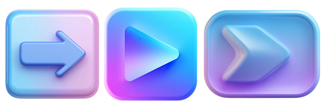 3d Icons Forward Arrow, Play Button, Next Arrow