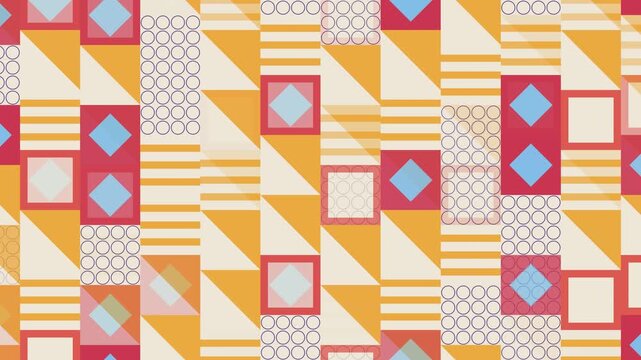Seamless mirror pattern loop in cream, yellow, sky blue - trendy animated 4K motion background for video editing, social media and presentation