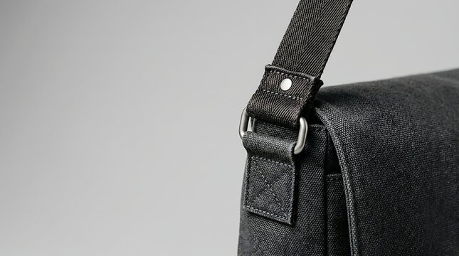 Professional black canvas shoulder bag with strap detail