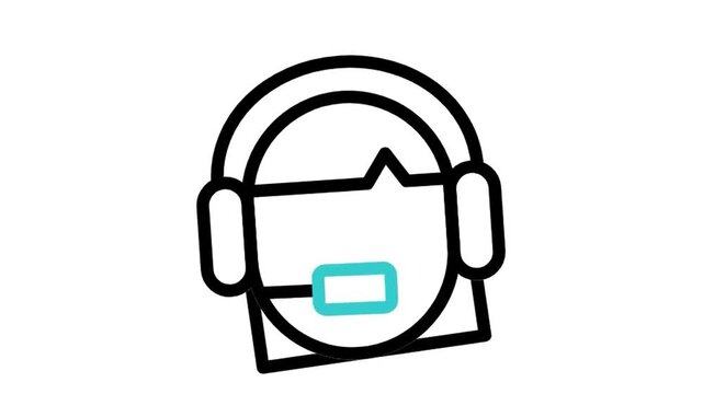 Animated call center agent avatar with headset icon loop motion graphic, customer support operator and client helpline symbol, isolated on white background