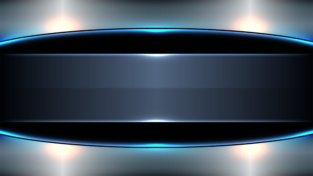 Abstract modern futuristic metallic background with glowing blue neon lines and dark steel plate copy space, tech banner design