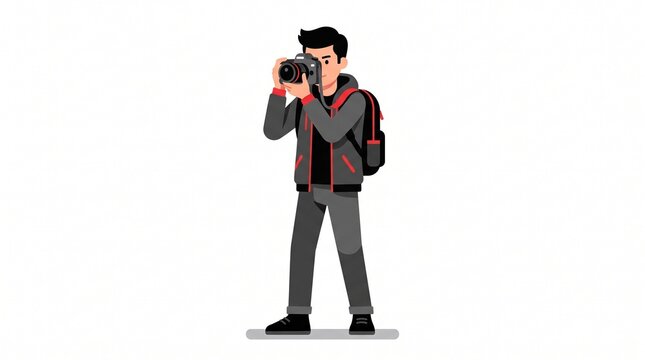 Male Photographer Taking Photo with DSLR Camera Flat Vector Illustration