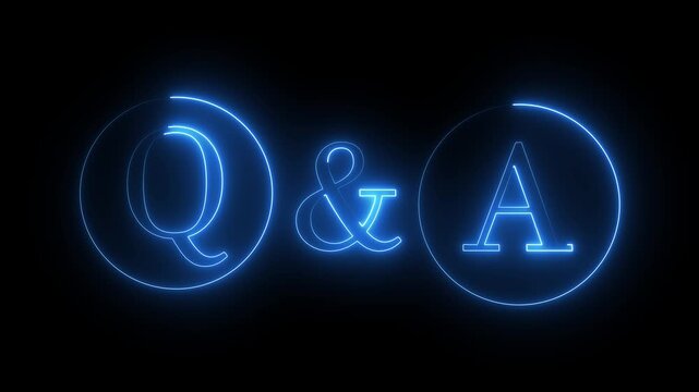 Neon Q and A question and answer icon animation on a black background. Glowing letters Q and A representing questions and answers concept