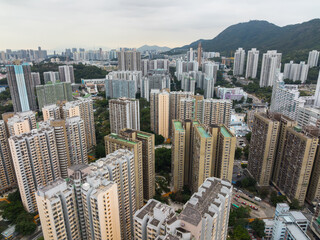 Obraz premium \Aerial view of high rise residential buildings in Hong Kong