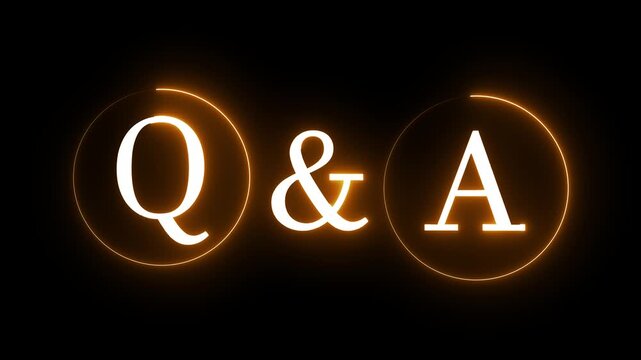 Neon Q and A question and answer icon animation on a black background. Glowing letters Q and A representing questions and answers concept