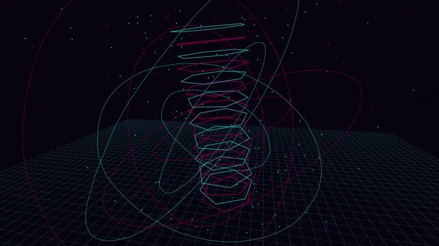 dark futuristic monolith surrounded by glowing cyan and magenta rings makes an ideal video background for tech presentations and live event stages.
