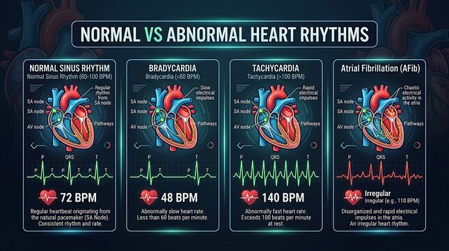 Comparison of normal and abnormal heart rhythms infographic