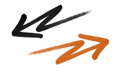 Fototapeta premium Two brushstroke arrows pointing in opposite directions on transparent background