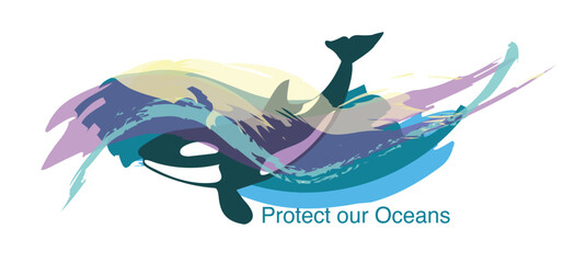 Protect our oceans Graphic with Orca, abstract  © Stephanie 