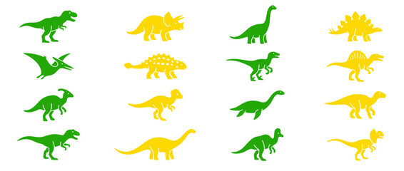 Various Dinosaur Silhouettes in Green and Yellow © Denso