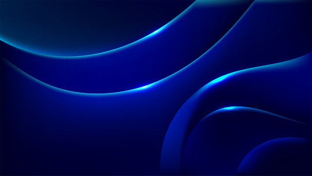 Dark blue abstract background with smooth glowing curved layers sleek futuristic technology concept artwork featuring vibrant electric cyan light effects and metallic depth gradient texture