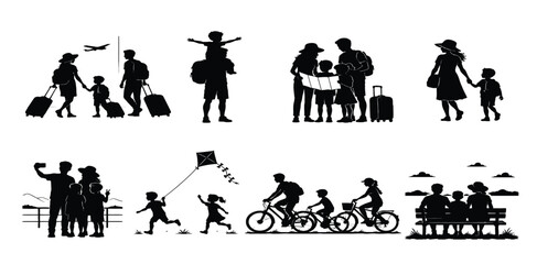 Obraz premium Family Traveling Together Black Silhouette Icon Set Collection