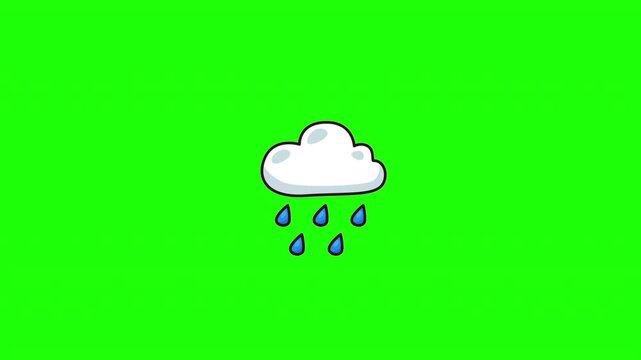 Animated rain cloud doodle icon, hand-drawn flat vector line art with wiggle effect, looping motion graphic for weather and rainy season design