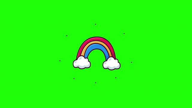 Animated colorful rainbow doodle icon, hand-drawn flat vector line art with wiggle effect, looping motion graphic for weather and cute design