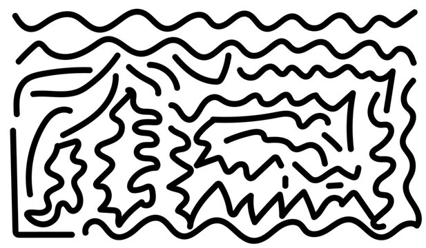 Abstract black line pattern with wavy and zigzag scribbles on a white background