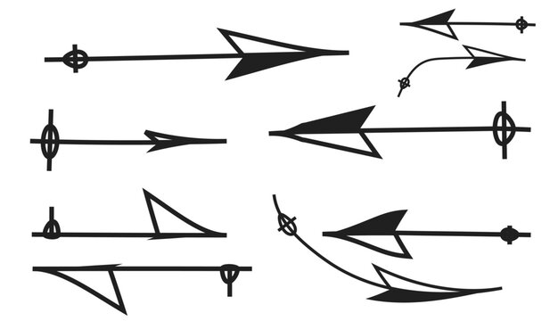 Set of hand-drawn black arrow silhouettes with crosshair symbols
