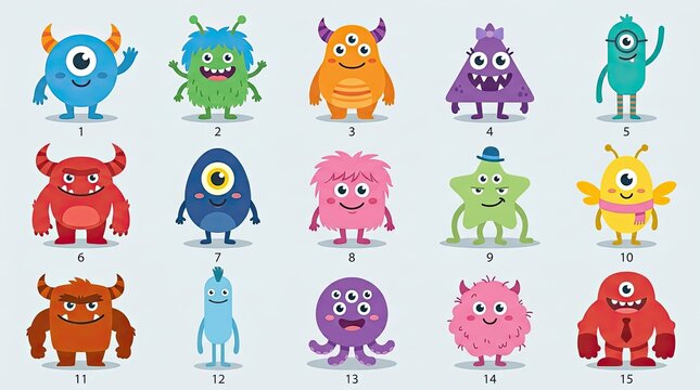 Set of colorful cute monsters for children design elements with creature character colorful collection illustration children mythical friendly isolated education expression