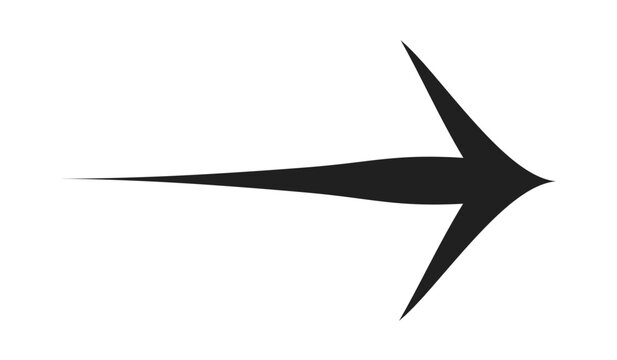 Sharp black arrow silhouette pointing right on a white background