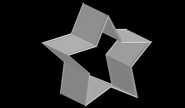 Three-dimensional silver star outline isolated on black background
