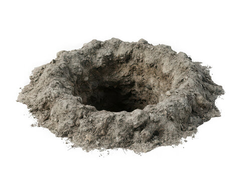 Small pile of dirt with a deep hole in the center
