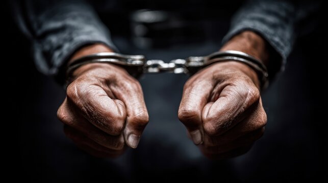 Hands in handcuffs symbolizing arrest justice and confinement