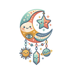 Fototapeta premium Cute Celestial Moon and Planet Mobile Illustration