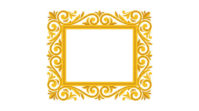 Elegant Golden Ornate Rectangle Frame with Swirls and Flourishes.