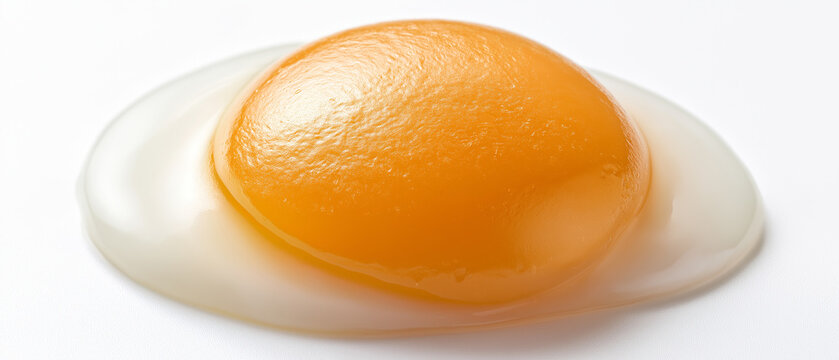 A Perfectly Cooked Fried Egg: A close-up shot of a perfectly fried egg with a bright yellow yolk and glistening white, isolated on a clean surface.