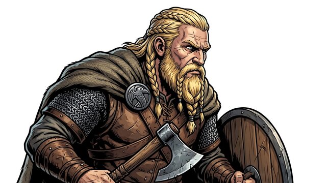 Blonde Viking Warrior with Axe and Shield Vector Art
