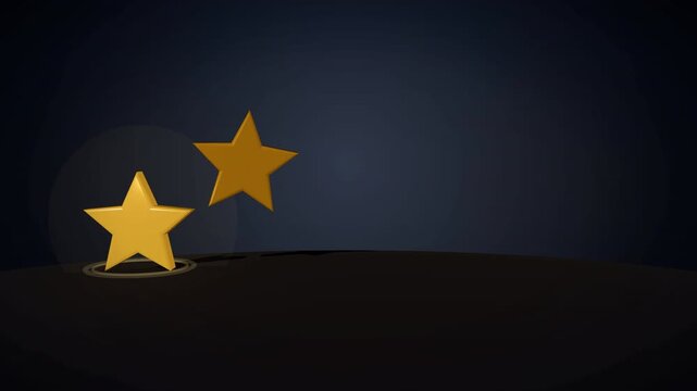 3D Glowing Yellow Five Stars Landing on Soft Surface
