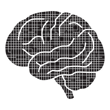 Digital human brain vector illustration with pixel grid pattern