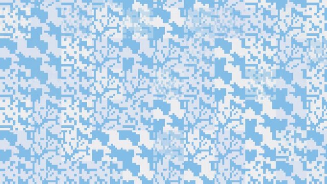 Seamless pixel pattern loop in sky blue, white, cream - contemporary animated 4K motion background for video editing, social media and presentation