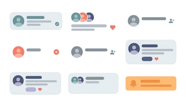 Social media user profile, comment and notification UI elements