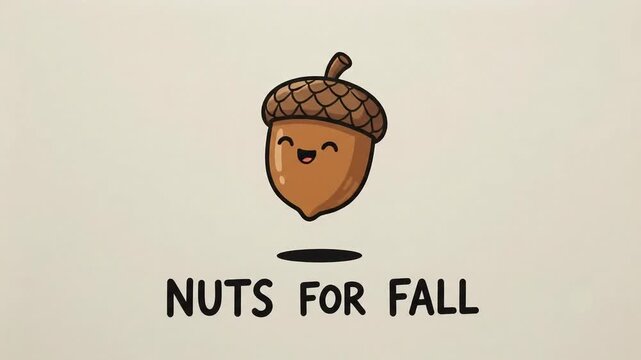Animated acorn character with text Nuts for Fall