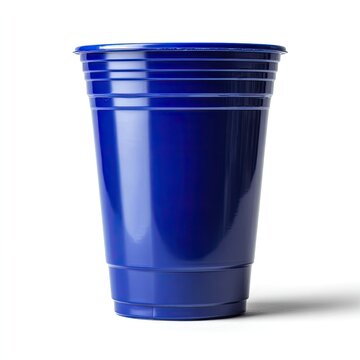 Empty, vibrant blue plastic cup