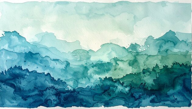 Abstract watercolor landscape background. Dusty blue and sage green paint wash texture.