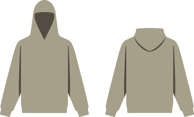 Front and back view of a blank beige hoodie sweatshirt for fashion apparel design template © MdAnowar