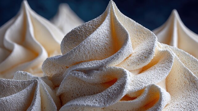 Close-up of delicate, whipped meringue peaks
